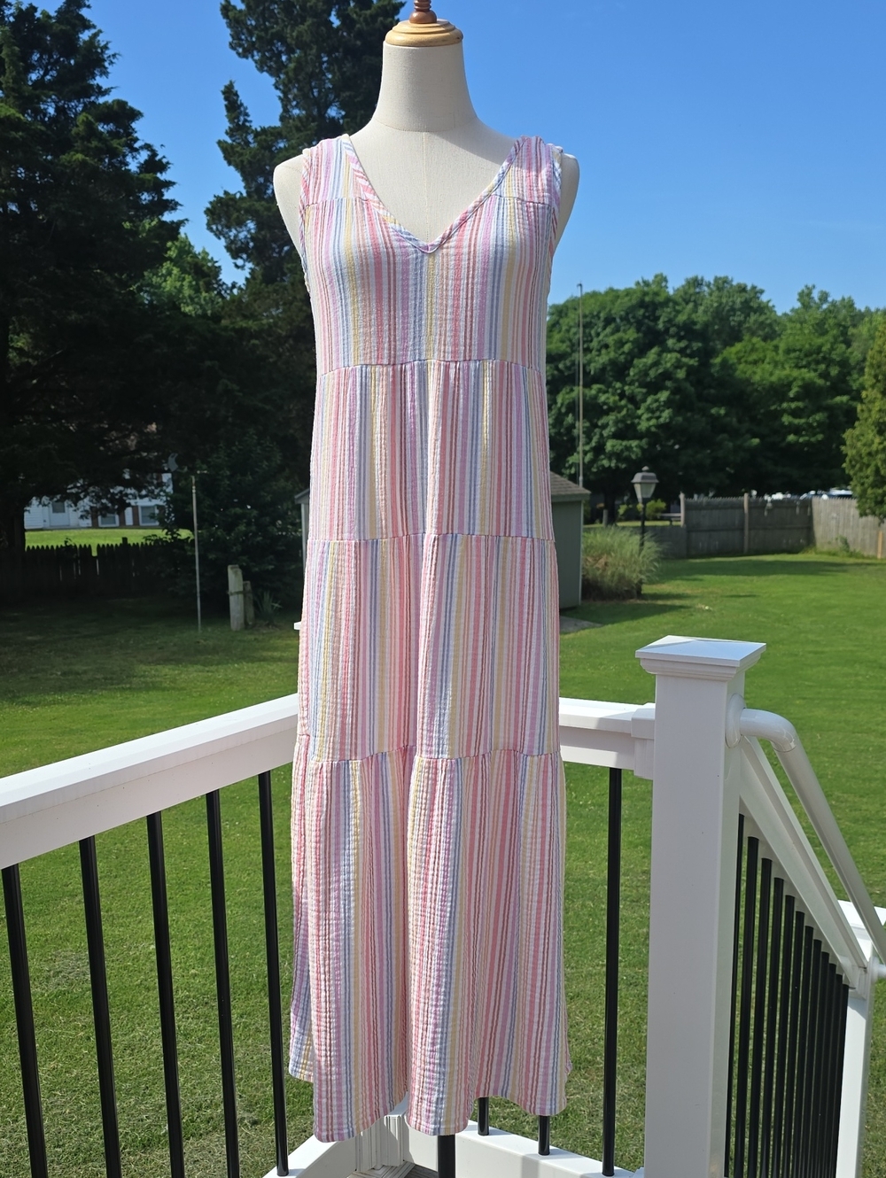 Marine Layer Corinne Stripe Sleeveless Cotton Gauze Maxi Dress Size Small